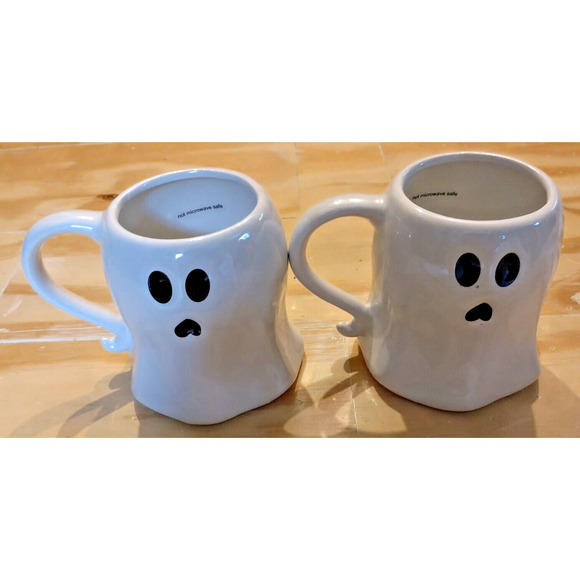 Halloween Ceramic BOO Ghost Figural Mug Spooky 4.5 SET OF 2 NEW - Picture 1 of 4